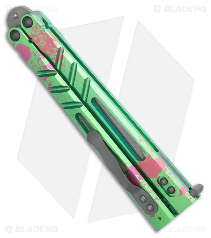 BRS Premium Alpha Beast Balisong Butterfly Knife Splatter/Magenta Ti (4.5" SW) 3 BRS Premium Alpha Beast Balisong Butterfly Knife Splatter/Magenta Ti (4.5" SW) - Image 3