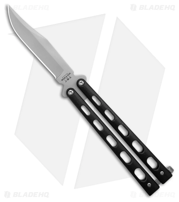 Bear & Son 114B Large Butterfly Knife Black (4" Satin) 1 Bear & Son 114B Large Butterfly Knife Black (4" Satin)
