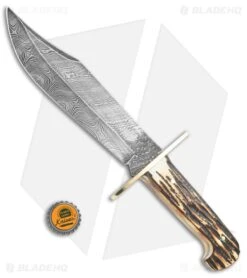 Bear And Son Damascus Bowie Fixed Blade India Stag Bone (7.5" Damascus) 500D3/4 -Knives Store Bear Son Damascus Bowie India Stag Bone BHQ 68439 jr bottlecap large