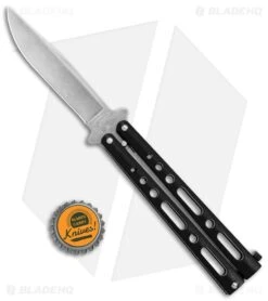 Bear & Son Butterfly Balisong Knife Black Steel (4" Stonewash) -Knives Store Bear and Son Butterfly Black SW BHQ 135110 jr bottlecap large