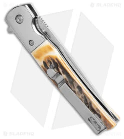 Bear & Son Rancher Sideliner Liner Lock Knife Stag Bone (3.50" Satin) 521 -Knives Store Bear and Son Rancher Sideliner Stag Bone Linerlock Knife 3.5in Satin BHQ 187604 hd side large