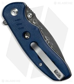 CIVIVI Triptych Button Lock Knife Blue Canvas Micarta (3" Damascus) -Knives Store C23085B DS1 side large