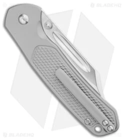 CJRB Bowie Pyrite Button Lock Knife Textured Gray Titanium (3.2" Sand Polish) -Knives Store CJRB Bowie Pyrite Button Lock Knife Textured Gray Titanium Sand Polish BHQ 203109 side large