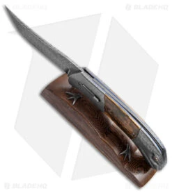 Chuck Gedraitis Custom Clever Girl Automatic Knife + Stand (3.75" Damascus) -Knives Store Chuck Gedraitis Custom Clever Girl Auto Damascus Mastadon BHQ 147742 jr stand large