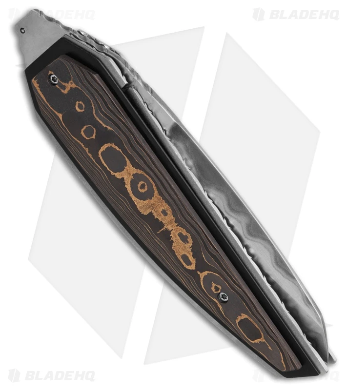 Corrie Schoeman D-Lete Liner Lock Knife Black & Gold Carbon Fiber (3" Damascus) 3 Corrie Schoeman D-Lete Liner Lock Knife Black & Gold Carbon Fiber (3" Damascus) - Image 3