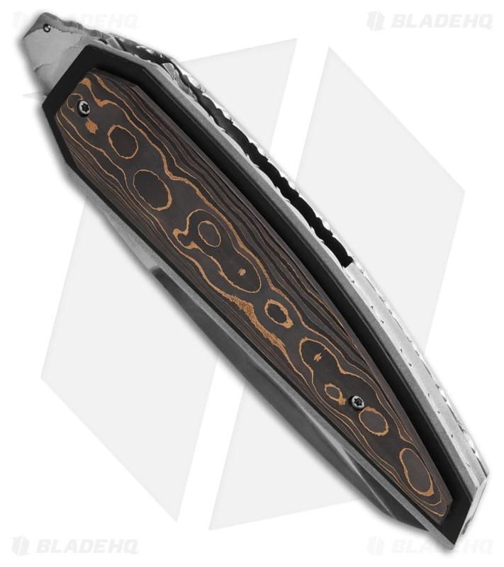 Corrie Schoeman D-Lete Liner Lock Knife Black & Gold Carbon Fiber (3" Damascus) 2 Corrie Schoeman D-Lete Liner Lock Knife Black & Gold Carbon Fiber (3" Damascus) - Image 2