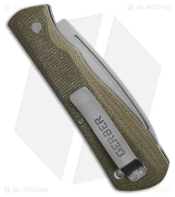 Gerber Mansfield Slip Joint Knife Olive Micarta (3.1" Satin) -Knives Store Gerber Mansfield Slip Joint Knife Olive Micarta 3in Satin BHQ 179138 td side large