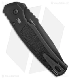 Kershaw Launch 16 Tactical Automatic Knife Black (3.5" Black Serr M4) 7105 -Knives Store Kershaw Launch 16 Automatic Knife Black Aluminum CPM M4 Black Serr 7105 BHQ 183860 side kc large