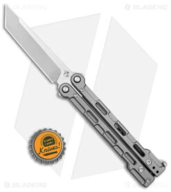 Mantis Flux Tanto Balisong Butterfly Knife Bead Blasted Titanium (4.5" Satin) -Knives Store Mantis Bali Song Flux Gray Satin Tanto BHQ 144832 jr bottlecap large