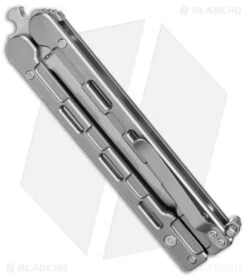 Mantis Flux Tanto Balisong Butterfly Knife Bead Blasted Titanium (4.5" Satin) -Knives Store Mantis Bali Song Flux Gray Satin Tanto BHQ 144832 jr side large