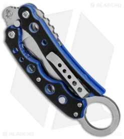 Mantis Vuja De Balisong Karambit Crossover Knife Black/Blue G-10 (2" Satin) -Knives Store Mantis Vuja De Balisong Karambit Crossover Black Blue G 10 Satin MANMK4B BHQ 56610 jr side large