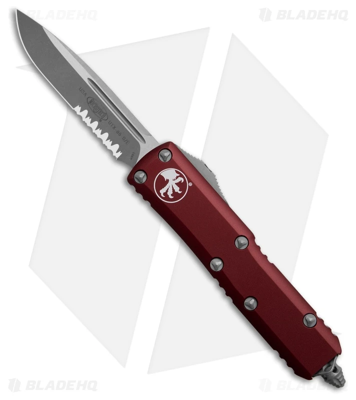 Microtech UTX-85 S/E OTF Automatic Knife Merlot Red Aluminum (3.1" Apoc Serr) 1 Microtech UTX-85 S/E OTF Automatic Knife Merlot Red Aluminum (3.1" Apoc Serr)