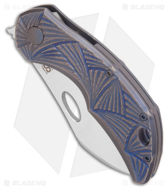 Olamic Cutlery Busker Largo Knife Hand Carved Blue Titanium (2.5" Satin) 2 Olamic Cutlery Busker Largo Knife Hand Carved Blue Titanium (2.5" Satin) - Image 2