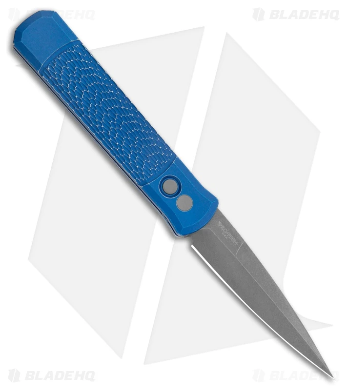 Pro-Tech Godfather Left Handed Knife Blue Jigged Battle Worn Aluminum (4" Acid) 1 Pro-Tech Godfather Left Handed Knife Blue Jigged Battle Worn Aluminum (4" Acid)