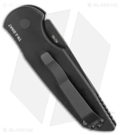Pro-Tech TR-3 SWAT Tactical Response Automatic Knife Black Aluminum (3.5" Black) -Knives Store Pro Tech TR 3 SWAT Tactical Response Automatic Knife w Grooves 3.5 Black BHQ 6087 LS Side large