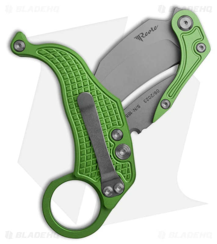 Reate Knives Reate EXO-K Gravity Karambit Button Lock Knife Oxidized Green Aluminum (3.1" SW) 2 Reate Knives Reate EXO-K Gravity Karambit Button Lock Knife Oxidized Green Aluminum (3.1" SW) - Image 2
