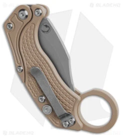 Reate Knives Reate EXO-K Gravity Karambit Button Lock Knife Tan Aluminum (3.1" Stonewash) -Knives Store Reate EXO K Gravity Karambit Button Lock Knife Tan Aluminum 3in SW BHQ 183934 td side large