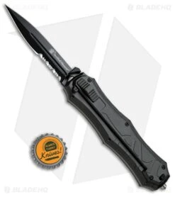 Smith & Wesson OTF Assist Finger Actuator Spear Point Knife (3.5" Black Serr) -Knives Store Smith Wesson OTF Assist Finger Actuator Spear Point Black Serr SWOTF9BS BHQ 67475 jr bottlecap 2 large