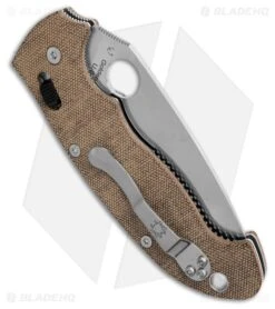 Spyderco Manix 2 XL Brown Canvas Micarta (3.85" Satin CRU-WEAR) C95MPCW2 -Knives Store Spyderco Manix 2 XL Brown Canvas Micarta 3in Satin BHQ 191662 td side large
