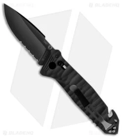 TB Outdoor CAC Bar Lock Knife W/ Breaker Black Polymer (3.7" Black Serr)