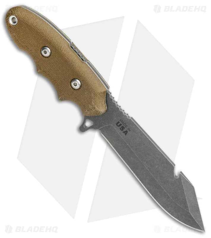 TOPS Knives Backpacker's Bowie Fixed Blade Green Canvas Micarta (4.5" Tumbled) 2 TOPS Knives Backpacker's Bowie Fixed Blade Green Canvas Micarta (4.5" Tumbled) - Image 2