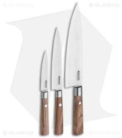 Boker Damascus Olive 3-Piece Kitchen Knife Set Olive Wood